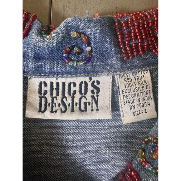 Chicos Design Vintage Beaded 90’s Denim Jacket - Picture 6 of 10